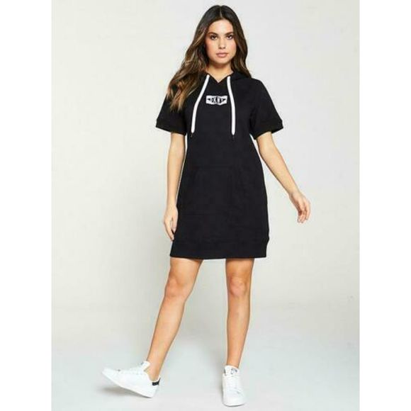 dkny sport logo hooded sweatshirt dress